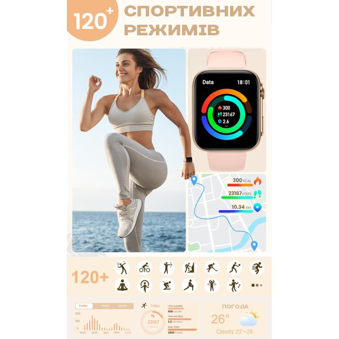 Смарт-годинник UWatch Smart Sensation Gold 1.91″ із двома ремінцями — фото 6