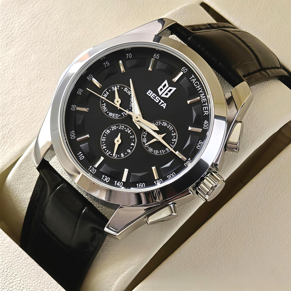 Чоловічий годинник Besta Walker Deluxe Leather 2356 з автозаводом і 2 ремінцями — фото 2