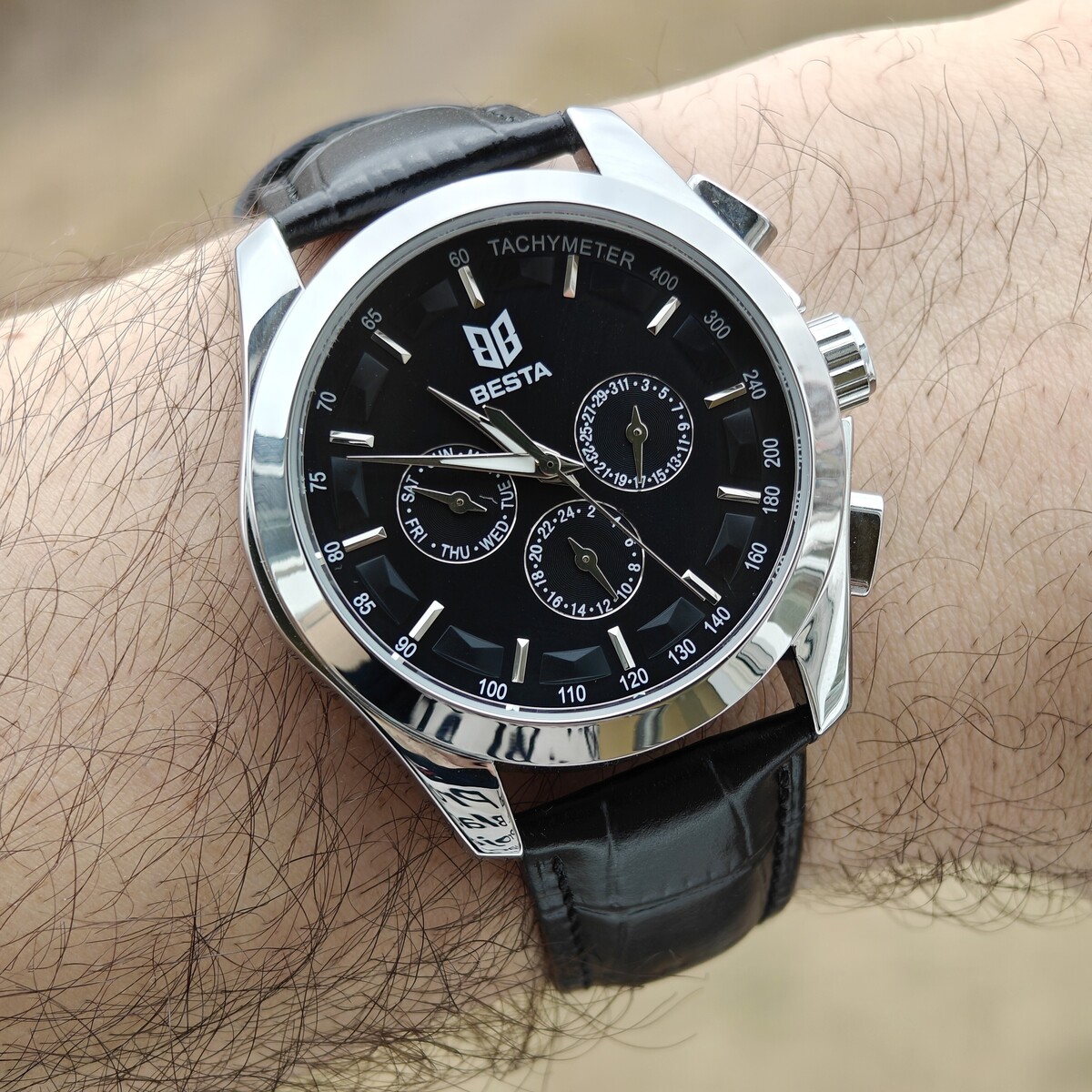 Чоловічий годинник Besta Walker Deluxe Leather 2356 з автозаводом і 2 ремінцями — фото 8