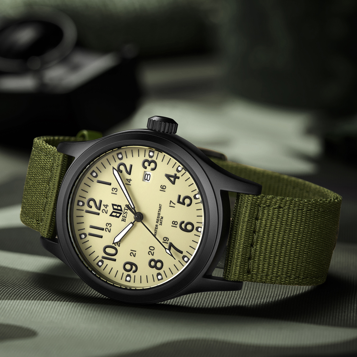 Чоловічий годинник Besta Command Green 2037, кварцовий, ремінець хакі — фото 3