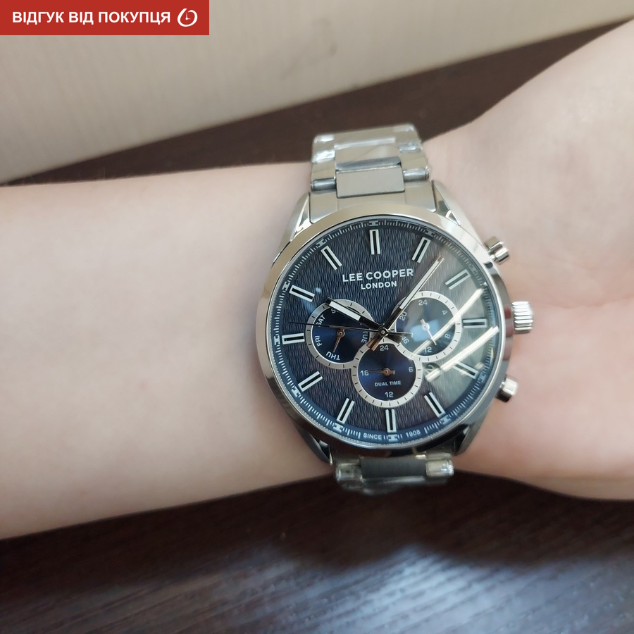 Чоловічий годинник Lee Cooper England Silver зі сталевим браслетом і синім циферблатом — фото 8