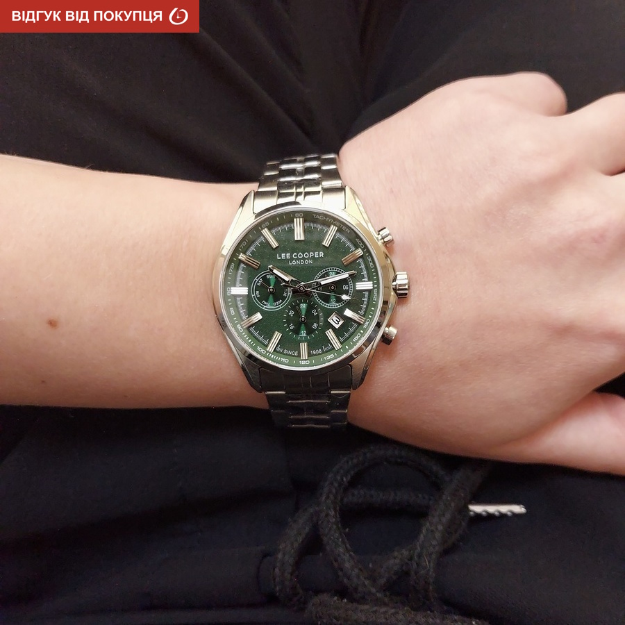 Чоловічий годинник Lee Cooper Fenix Green 1982 зі сталевим браслетом, 44 мм — фото 8