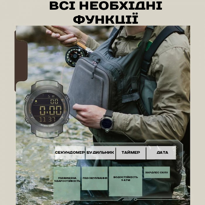 Чоловічий годинник North Edge Aero 9985, чорний, водостійкість 5 атм — фото 10
