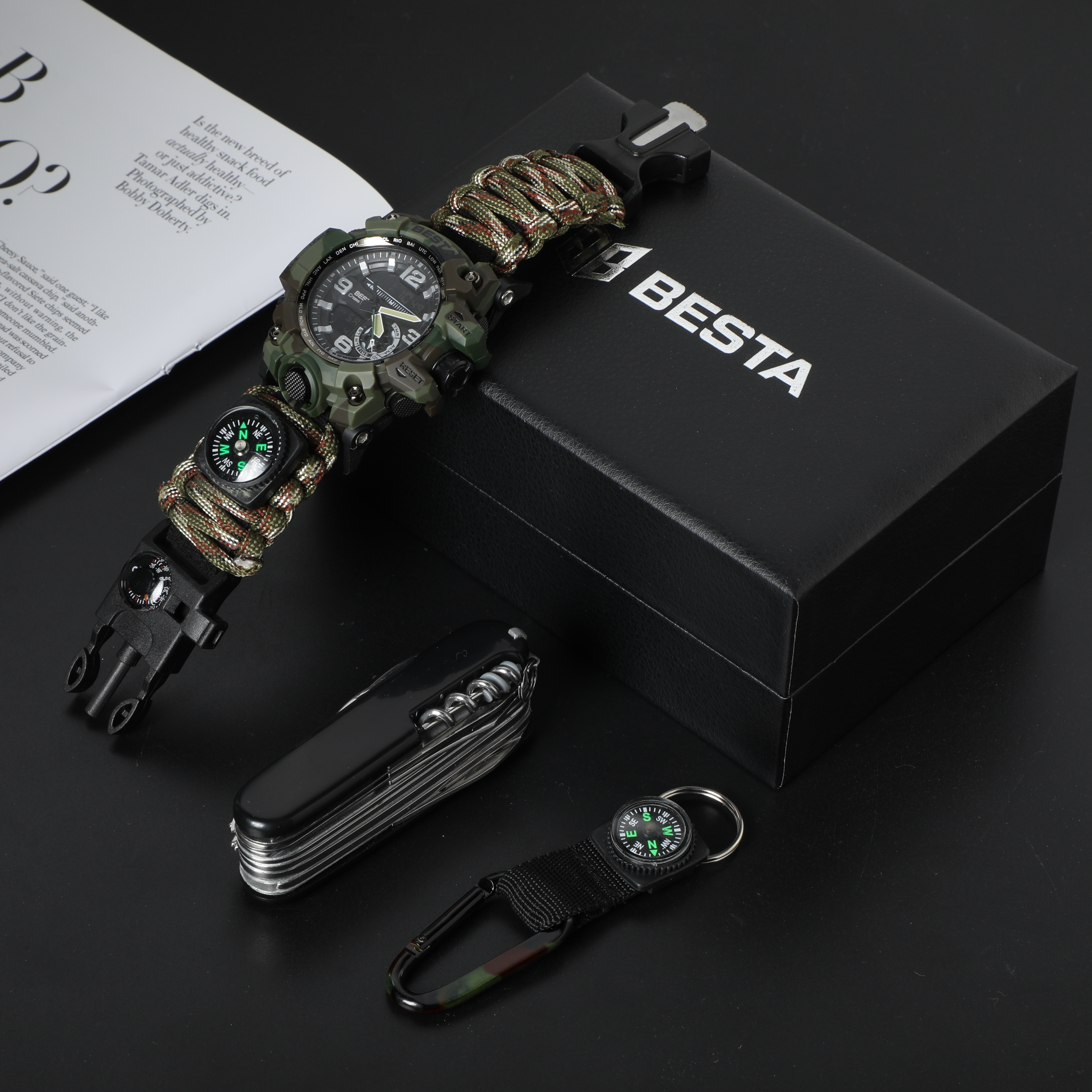 Чоловічий тактичний годинник Besta Box Military Set 1888 з компасом, мілітарі — фото 8