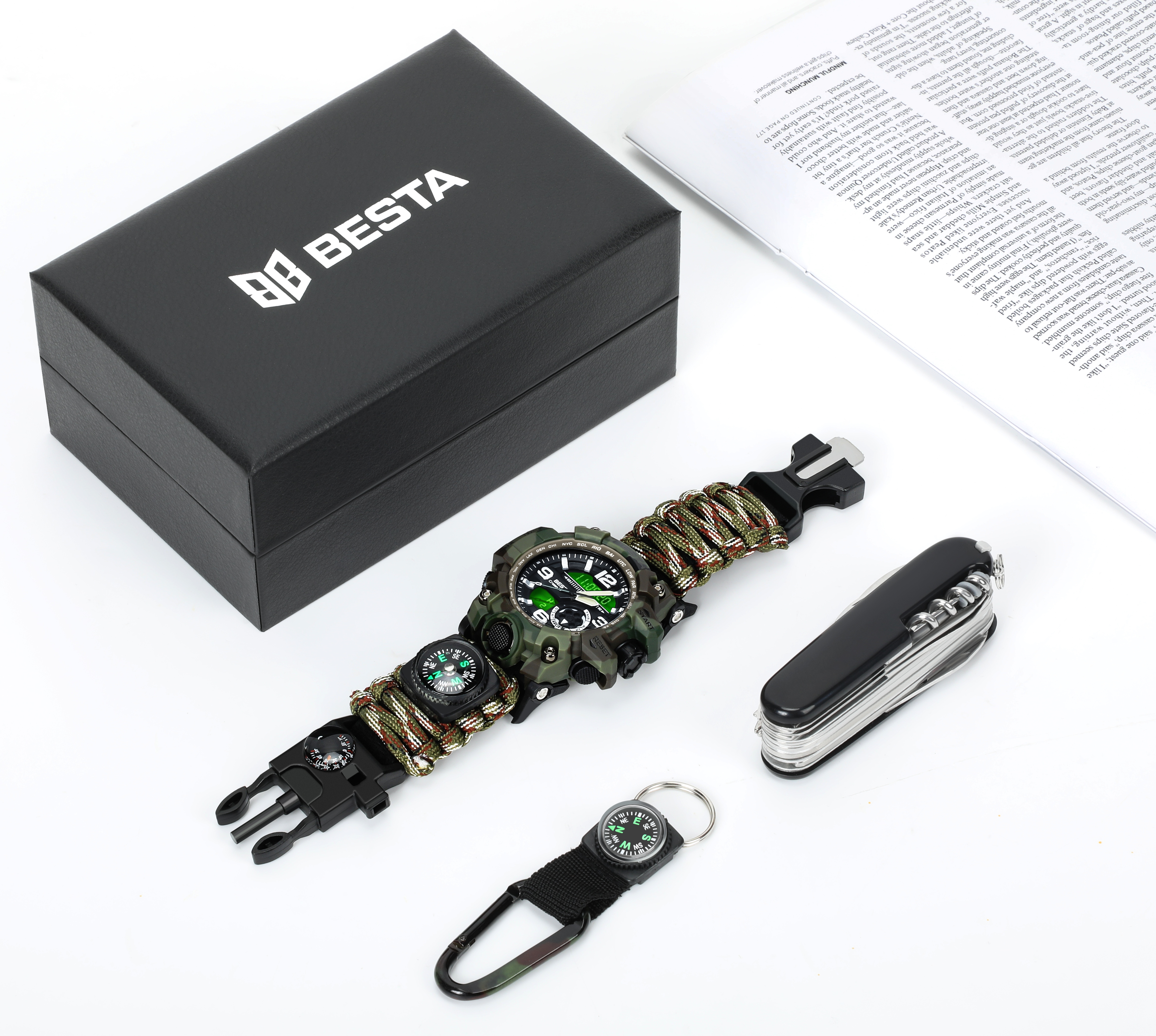 Чоловічий тактичний годинник Besta Box Military Set 1888 з компасом, мілітарі — фото 2