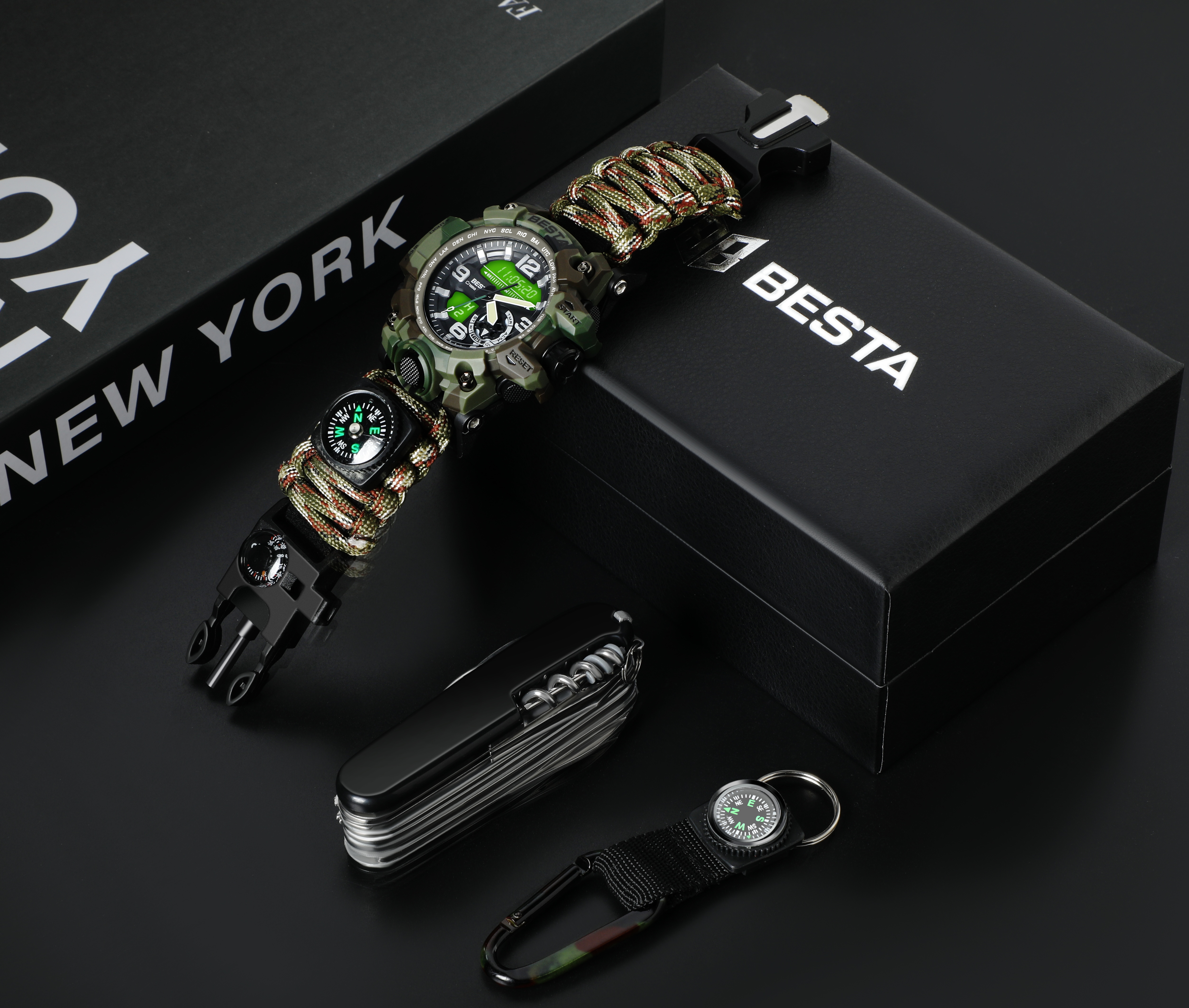 Чоловічий тактичний годинник Besta Box Military Set 1888 з компасом, мілітарі — фото 3
