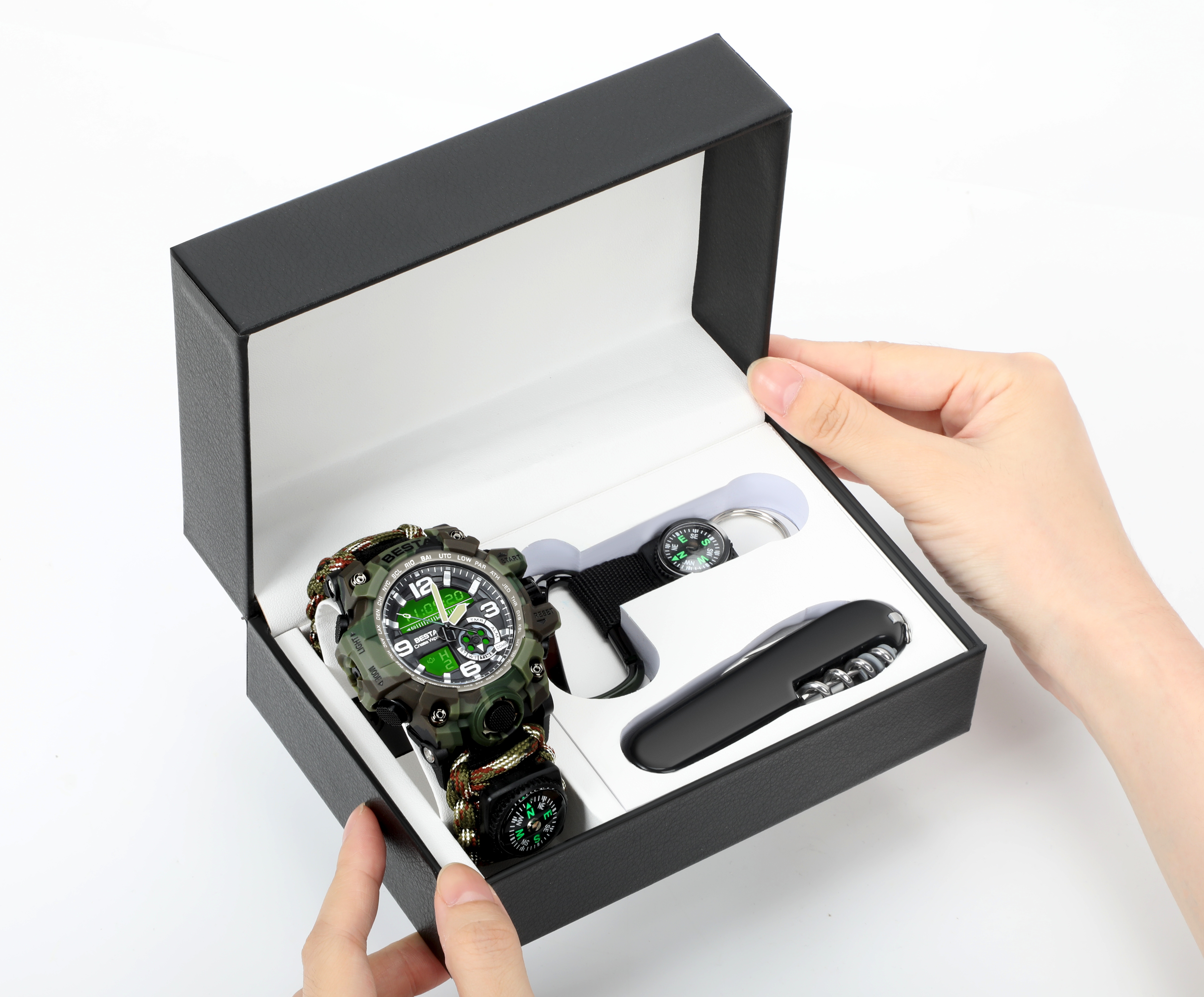 Чоловічий тактичний годинник Besta Box Military Set 1888 з компасом, мілітарі — фото 4