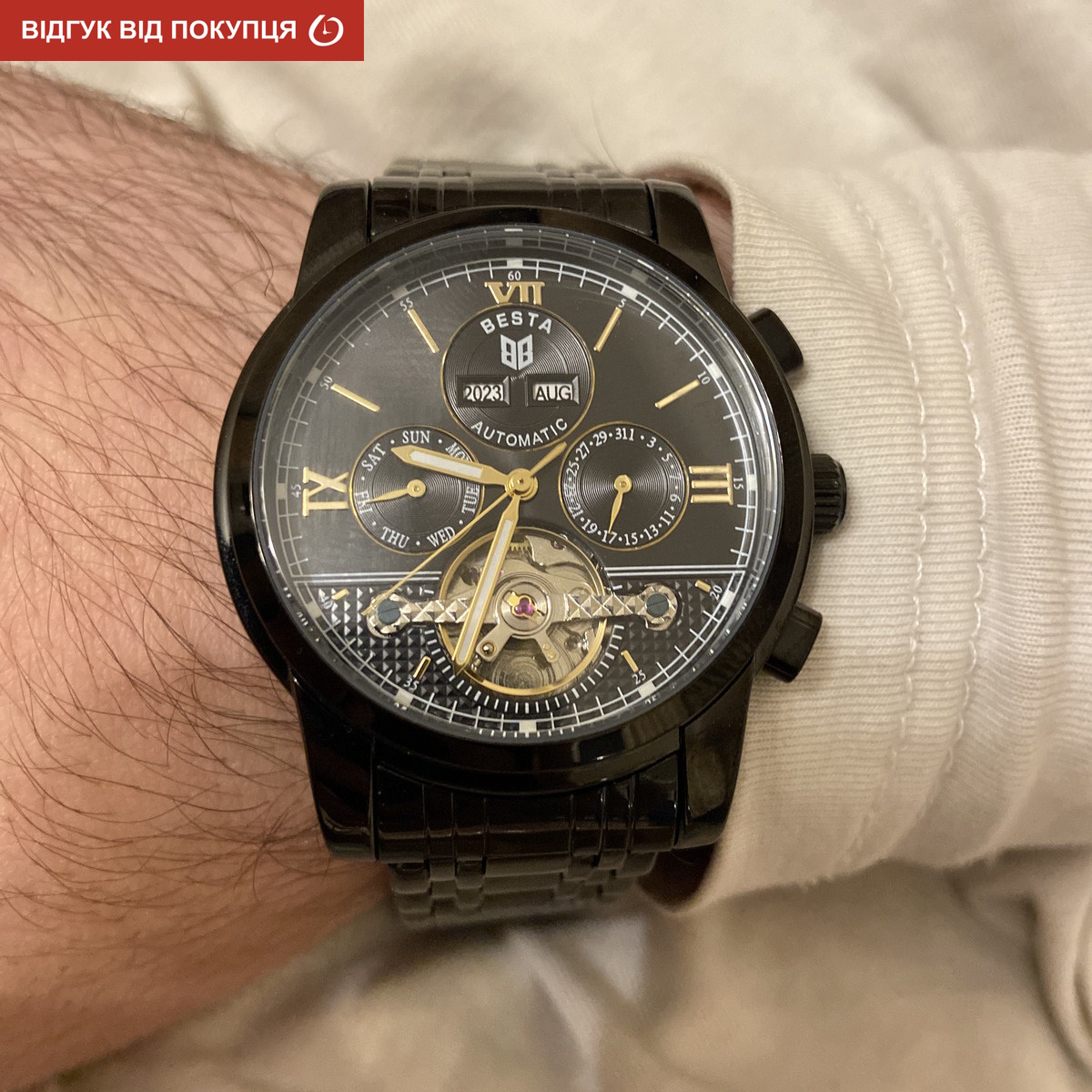 Чоловічий годинник Ailang Classic 8903 механічний, чорний сталевий браслет — фото 10