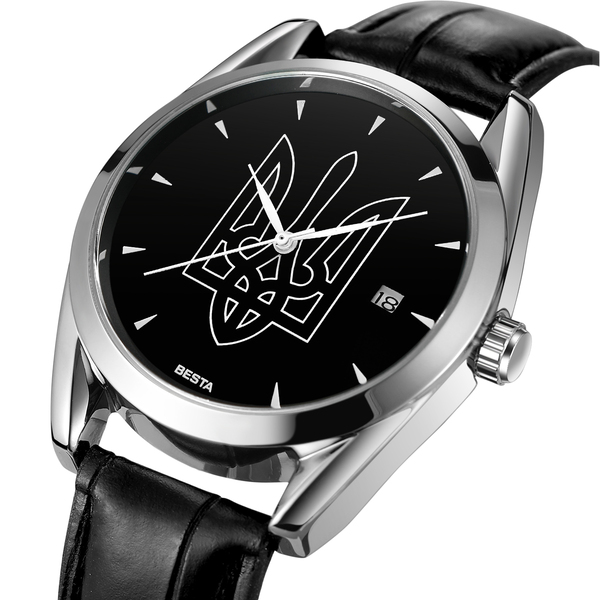 Чоловічий годинник Besta Tryzub Leather з автозаводом і шкіряним ремінцем — фото 1