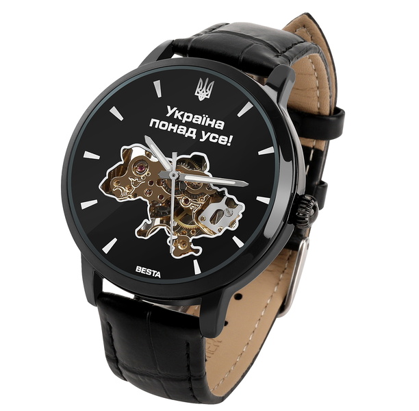Чоловічий годинник Besta Skeleton UA Black з автозаводом, чорний — фото 4