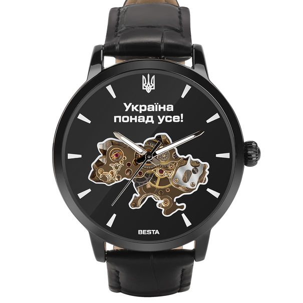 Чоловічий годинник Besta Skeleton UA Black з автозаводом, чорний — фото 2