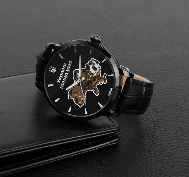 Чоловічий годинник Besta Skeleton UA Black з автозаводом, чорний — фото 9