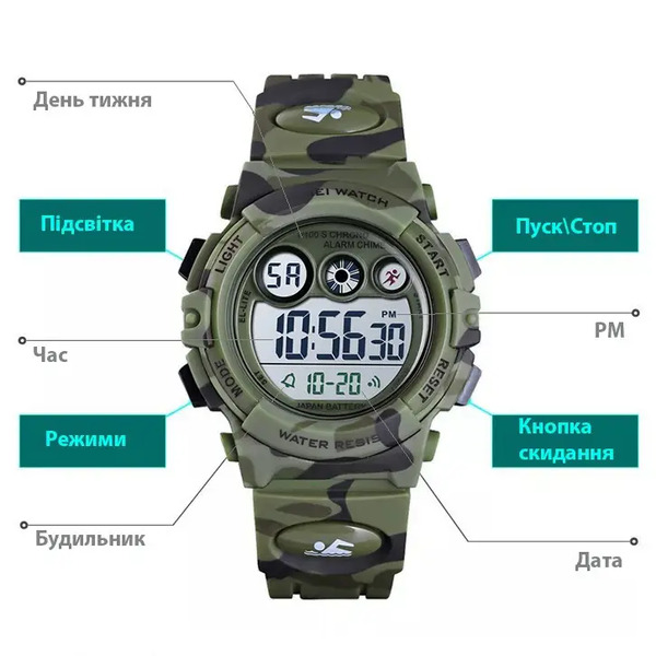 Дитячий годинник Skmei Kids KamoGreen 1313, хакі — фото 8