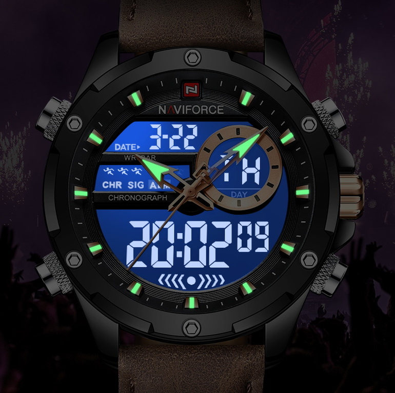 Чоловічий годинник Naviforce Pride Orange 2296 з 2 ремінцями, чорний корпус — фото 6