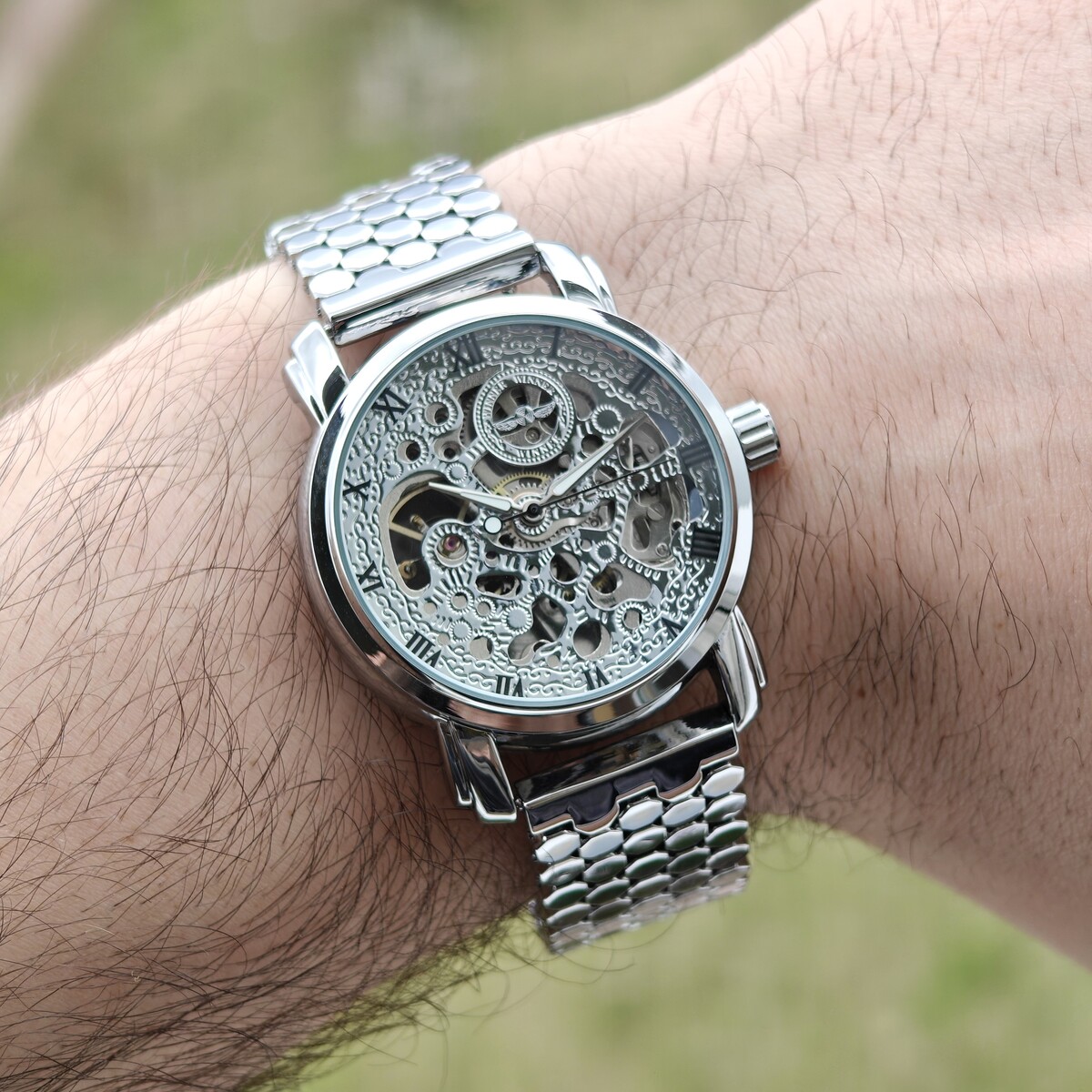 Чоловічий механічний годинник Winner Silver Grain 2432 з двома ремінцями — фото 7
