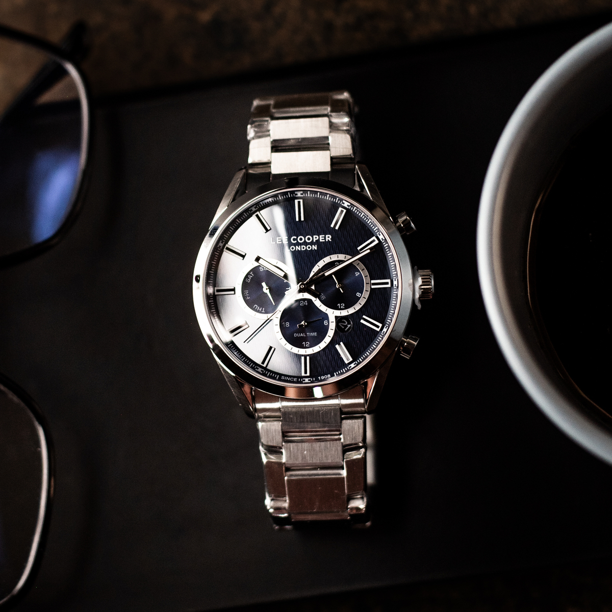Чоловічий годинник Lee Cooper England Silver зі сталевим браслетом і синім циферблатом — фото 5