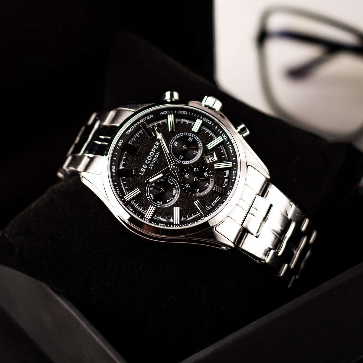 Чоловічий годинник Lee Cooper Fenix Black 1981, 44 мм, сріблястий браслет — фото 5