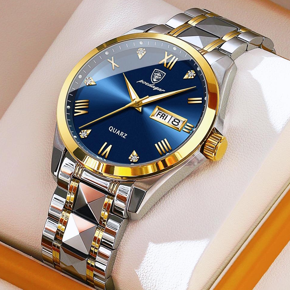 Poedagar Omega Blue 2158 чоловічий кварцовий годинник зі сталевим браслетом — фото 1