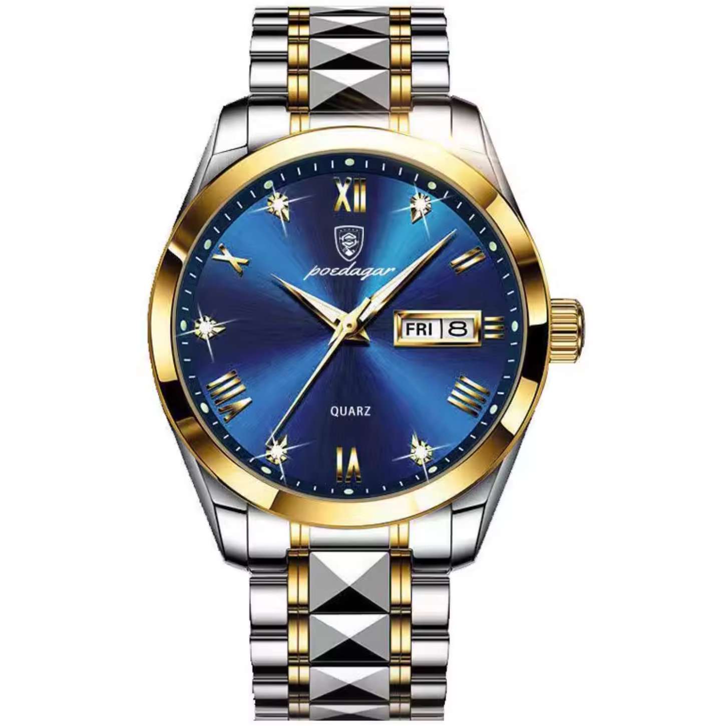 Poedagar Omega Blue 2158 чоловічий кварцовий годинник зі сталевим браслетом — фото 2