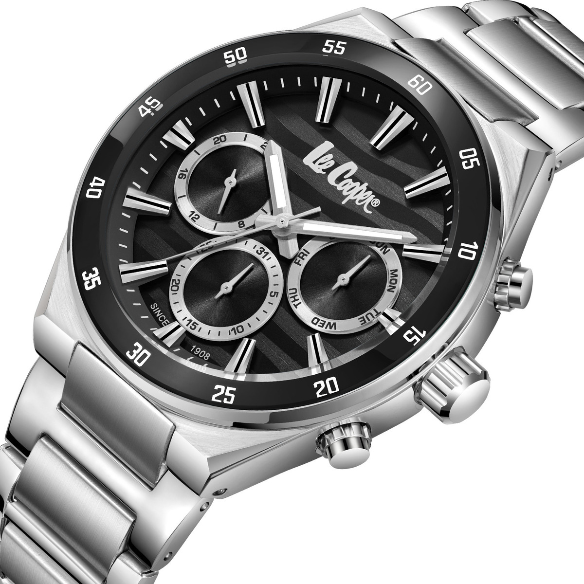 Чоловічий годинник Lee Cooper Hit Silver 1977 зі сталевим браслетом, 43 мм — фото 1