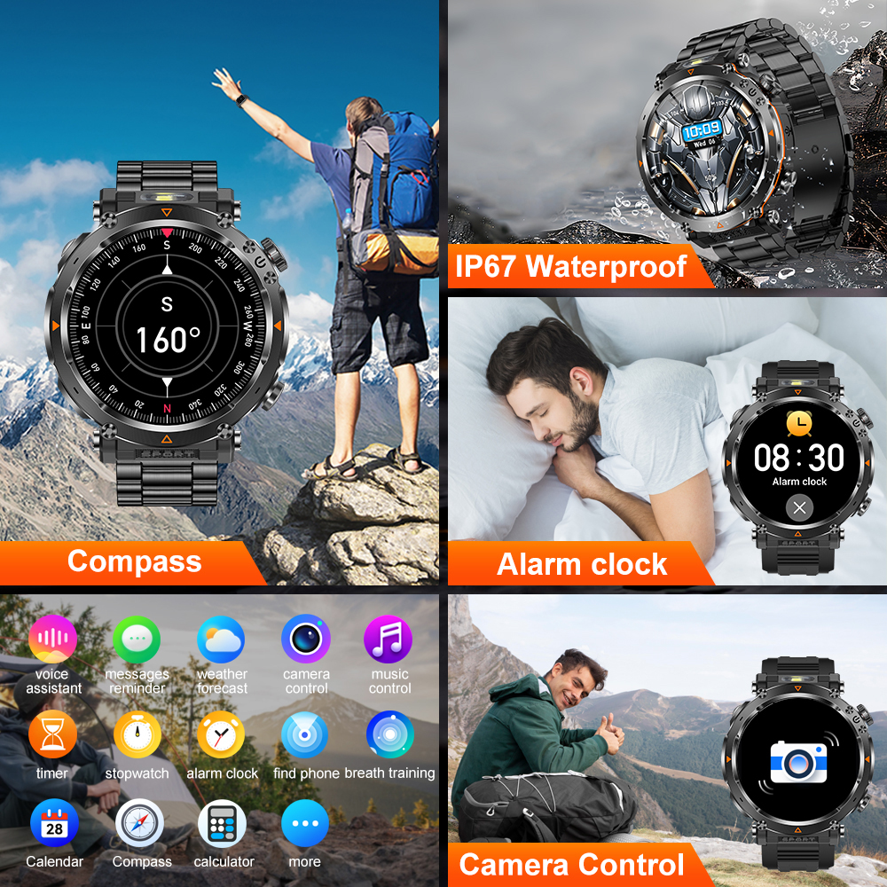 Смарт-годинник UWatch Smart Avation Pro Orange з 2 ремінцями, ліхтариками та Bluetooth 5.0 — фото 7