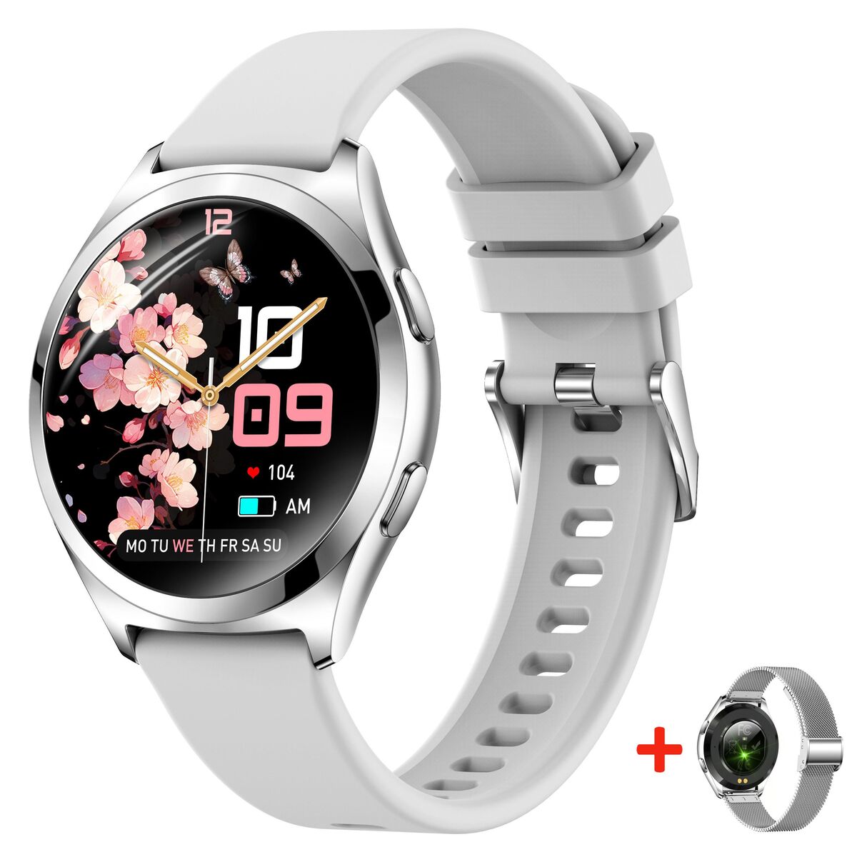 Смарт-годинник UWatch Smart Love Pro Silver Rubber сріблястий, 2 ремінці — фото 1