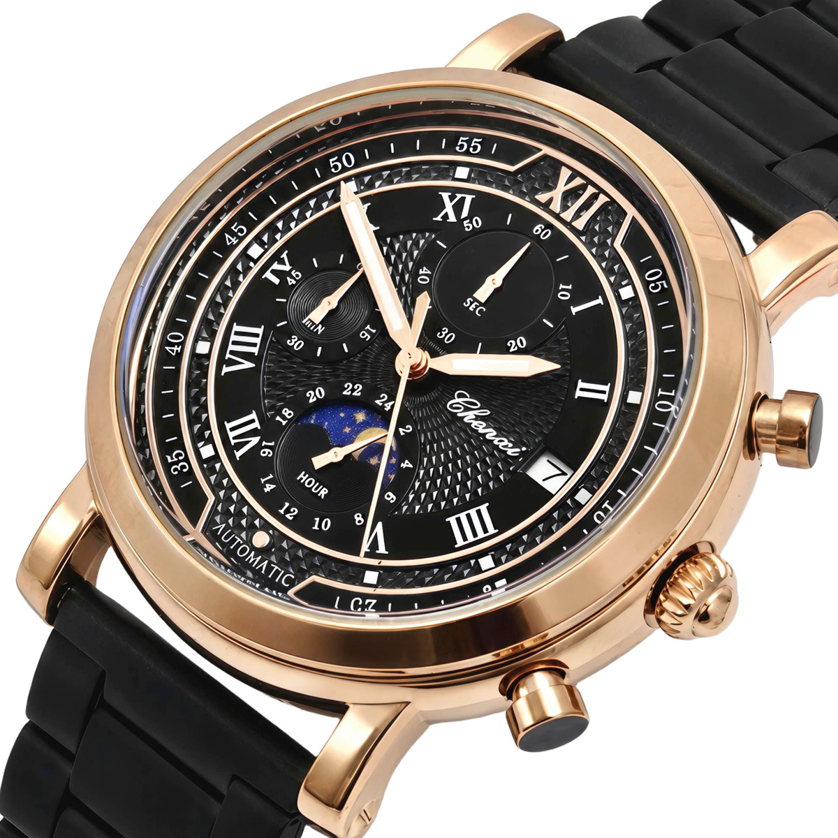 Чоловічий годинник Chenxi 2520 Patek Steel Black з двома ремінцями — фото 1