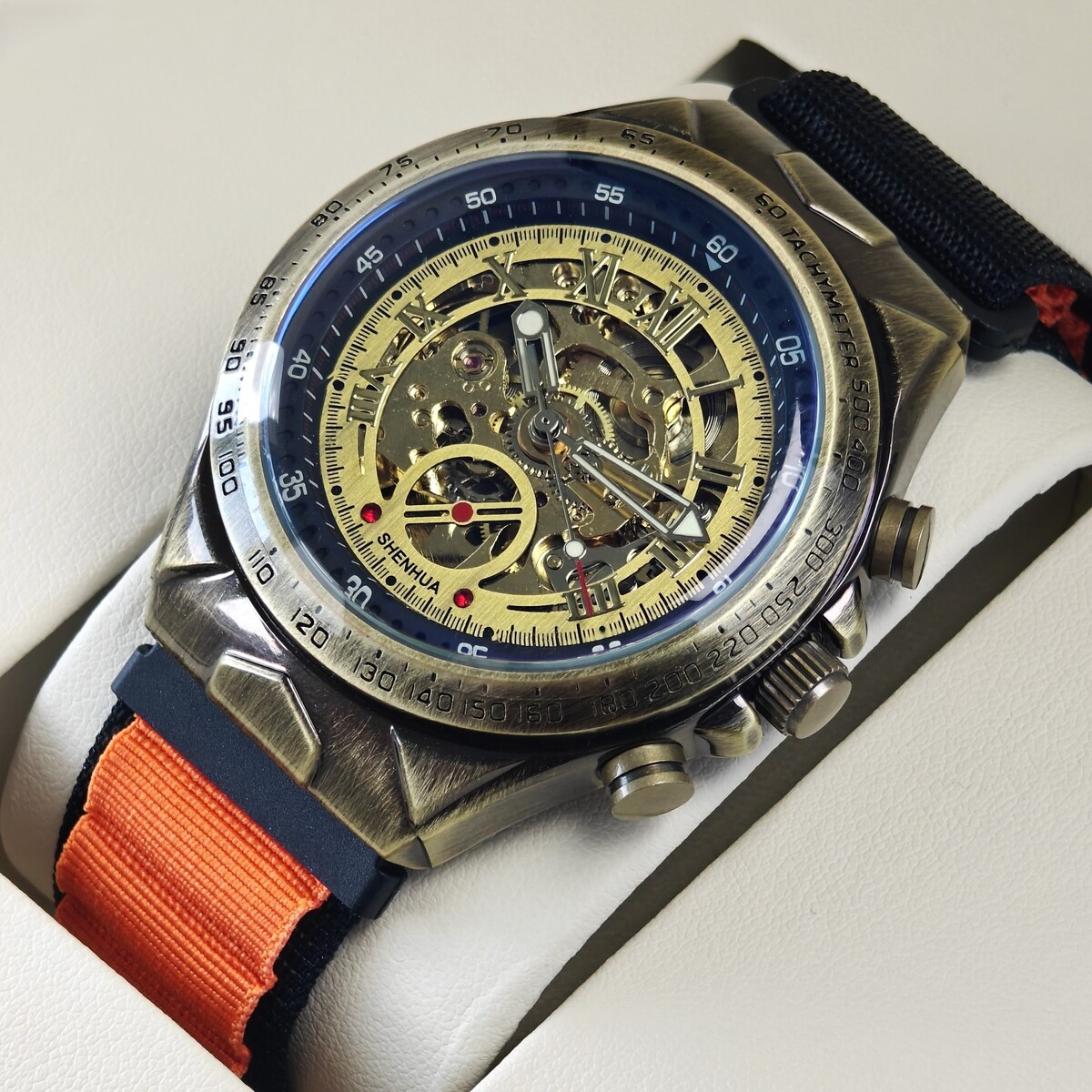 Чоловічий механічний годинник Winner Status New Orange Black 2511 з 2 ремінцями — фото 2