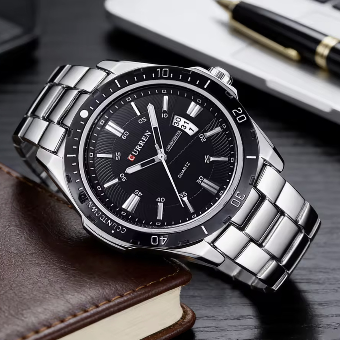 Чоловічий годинник Curren Quartz 2401 зі сталевим браслетом, чорний циферблат — фото 2