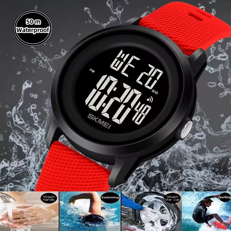Чоловічий годинник Skmei 3125 Red цифровий, чорний корпус, червоний ремінець, 5 ATM — фото 4