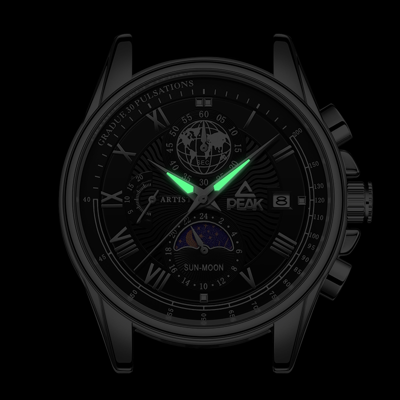 Peak X MoonLight чоловічий кварцовий годинник 41 мм зі шкіряним ремінцем — фото 7