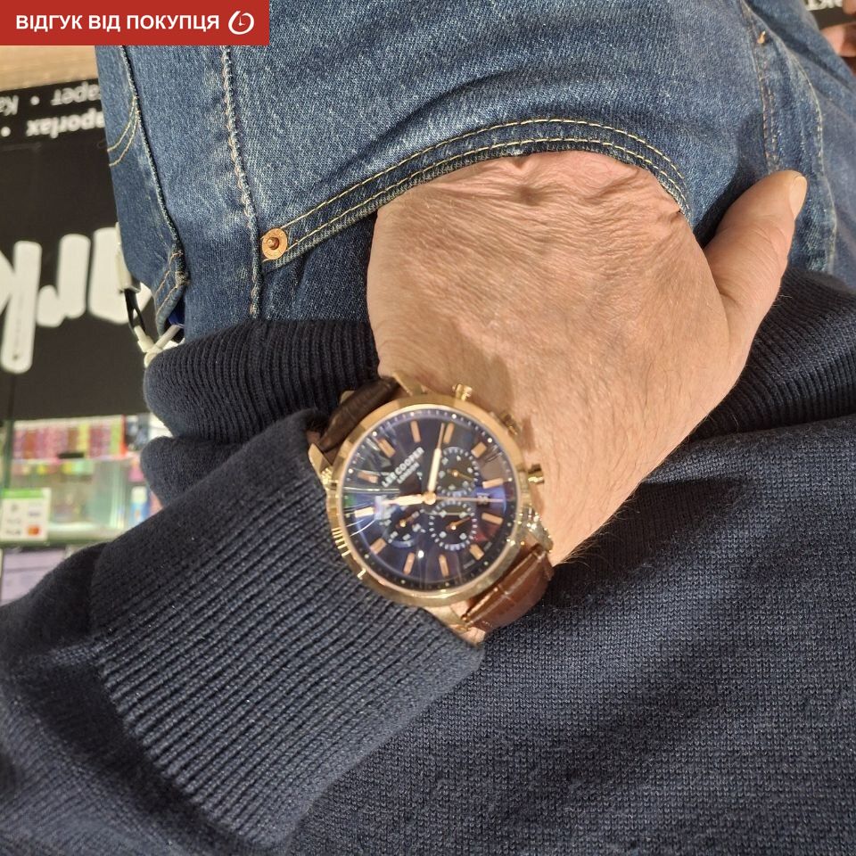 Чоловічий годинник Lee Cooper Coffee 1986 із синім циферблатом і шкіряним ремінцем — фото 9