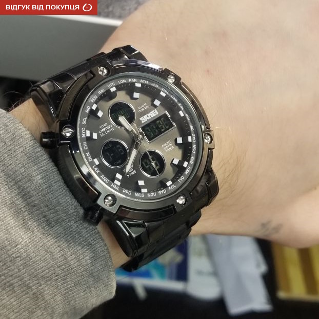 Чоловічий годинник Skmei 1210 Molot Limited AllBlack зі сталевим браслетом — фото 9