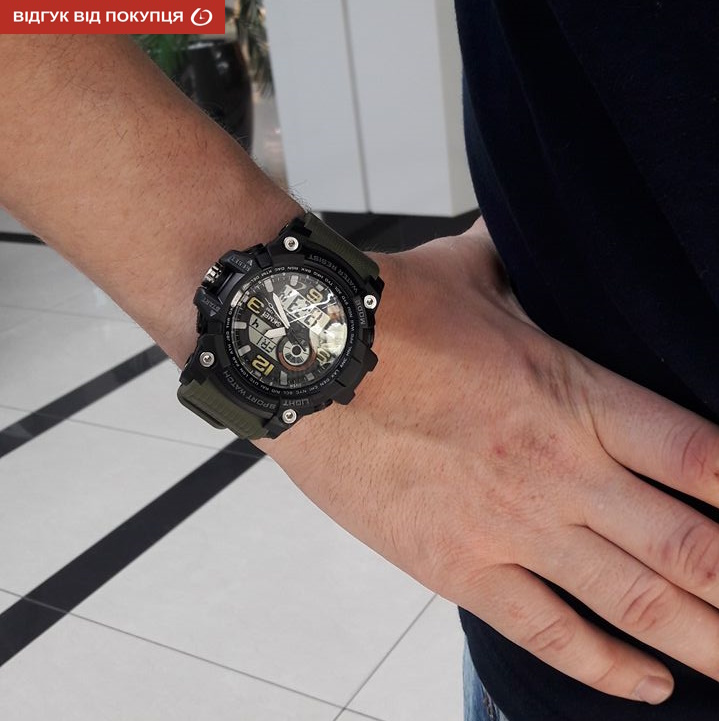 Чоловічий годинник Skmei Disel 1283 Quartz 50 мм з темно-зеленим каучуковим ремінцем — фото 9