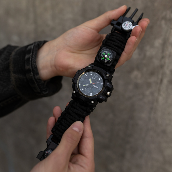 Чоловічий тактичний годинник Besta Life Pro AllBlack 1547 з компасом — фото 3