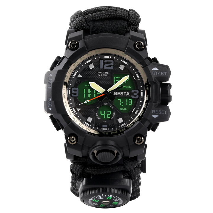Чоловічий тактичний годинник Besta Life Pro AllBlack 1547 з компасом — фото 2