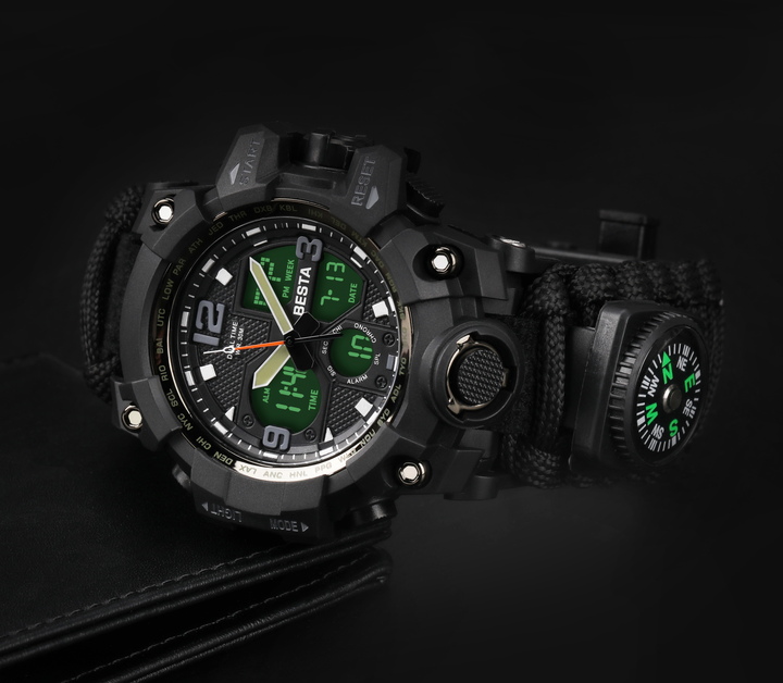 Чоловічий тактичний годинник Besta Life Pro AllBlack 1547 з компасом — фото 4