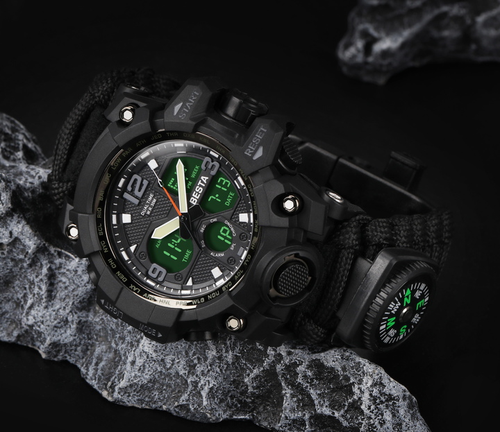 Чоловічий тактичний годинник Besta Life Pro AllBlack 1547 з компасом — фото 6