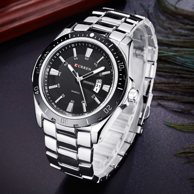 Чоловічий годинник Curren Quartz 2401 зі сталевим браслетом, чорний циферблат — фото 8