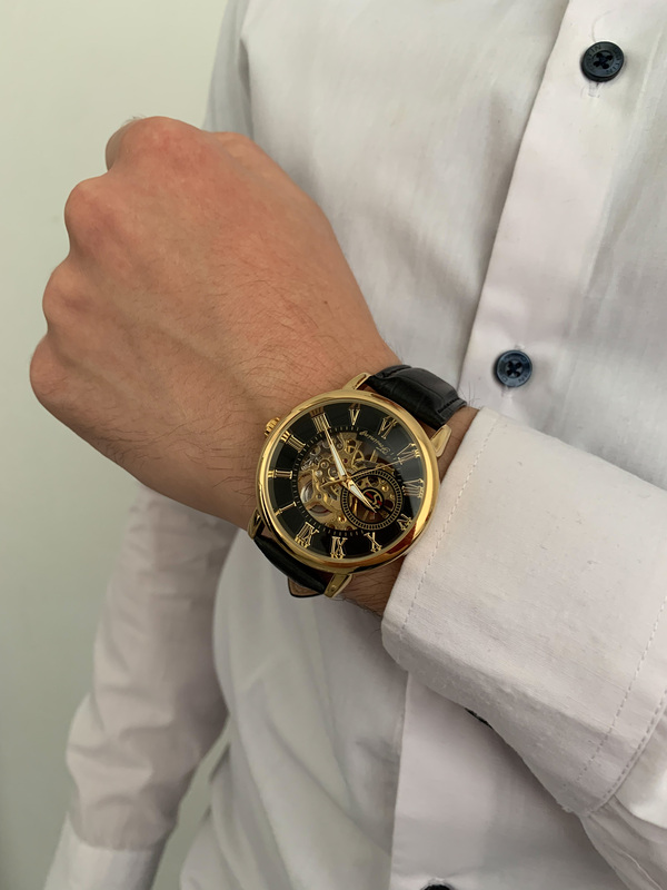 Чоловічий механічний годинник Forsining Rich 1120 із чорним циферблатом — фото 3