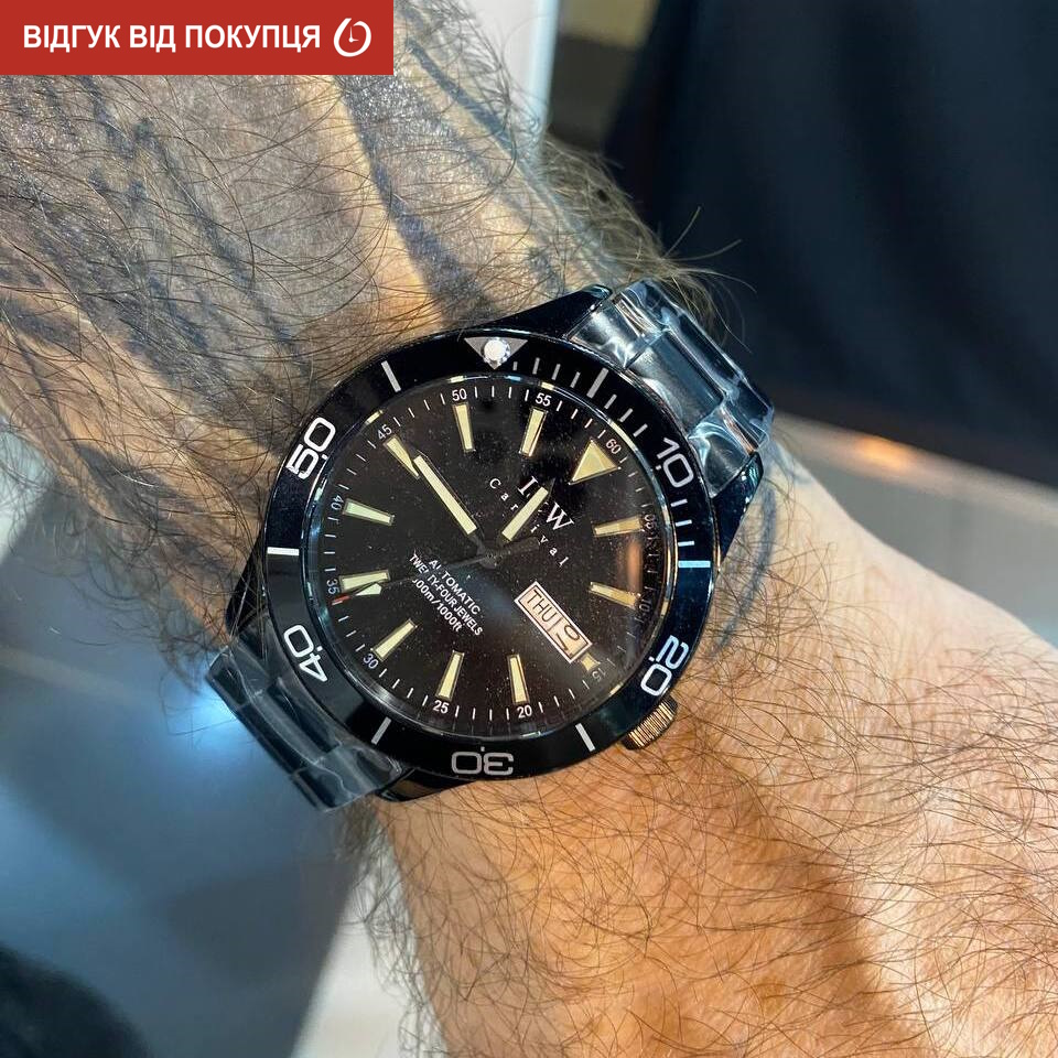 Чоловічий механічний годинник Carnival Shark 10 Bar 1872 з чорним циферблатом — фото 10