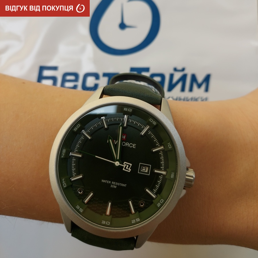 Чоловічий годинник Naviforce Founder 2067 із зеленим циферблатом і шкіряним ремінцем — фото 7