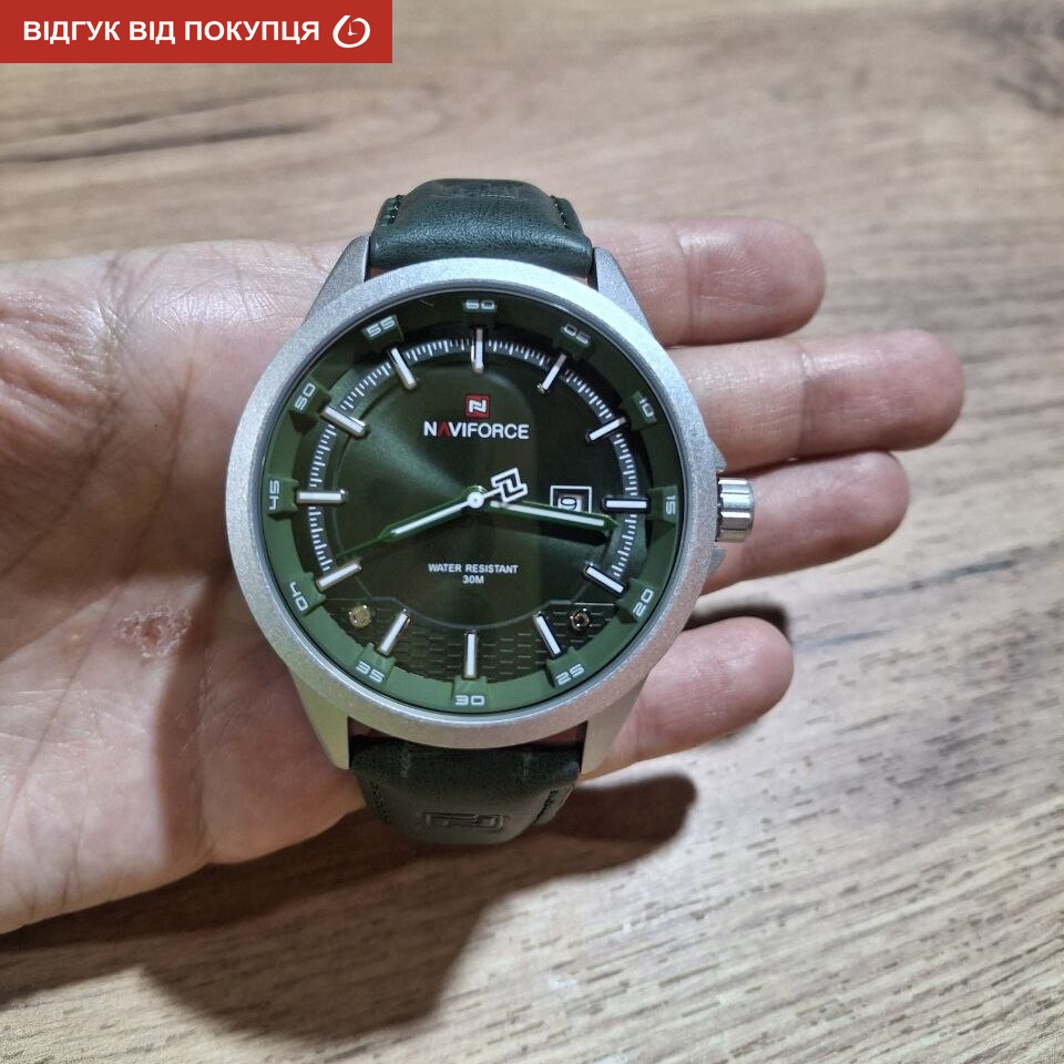 Чоловічий годинник Naviforce Founder 2067 із зеленим циферблатом і шкіряним ремінцем — фото 8