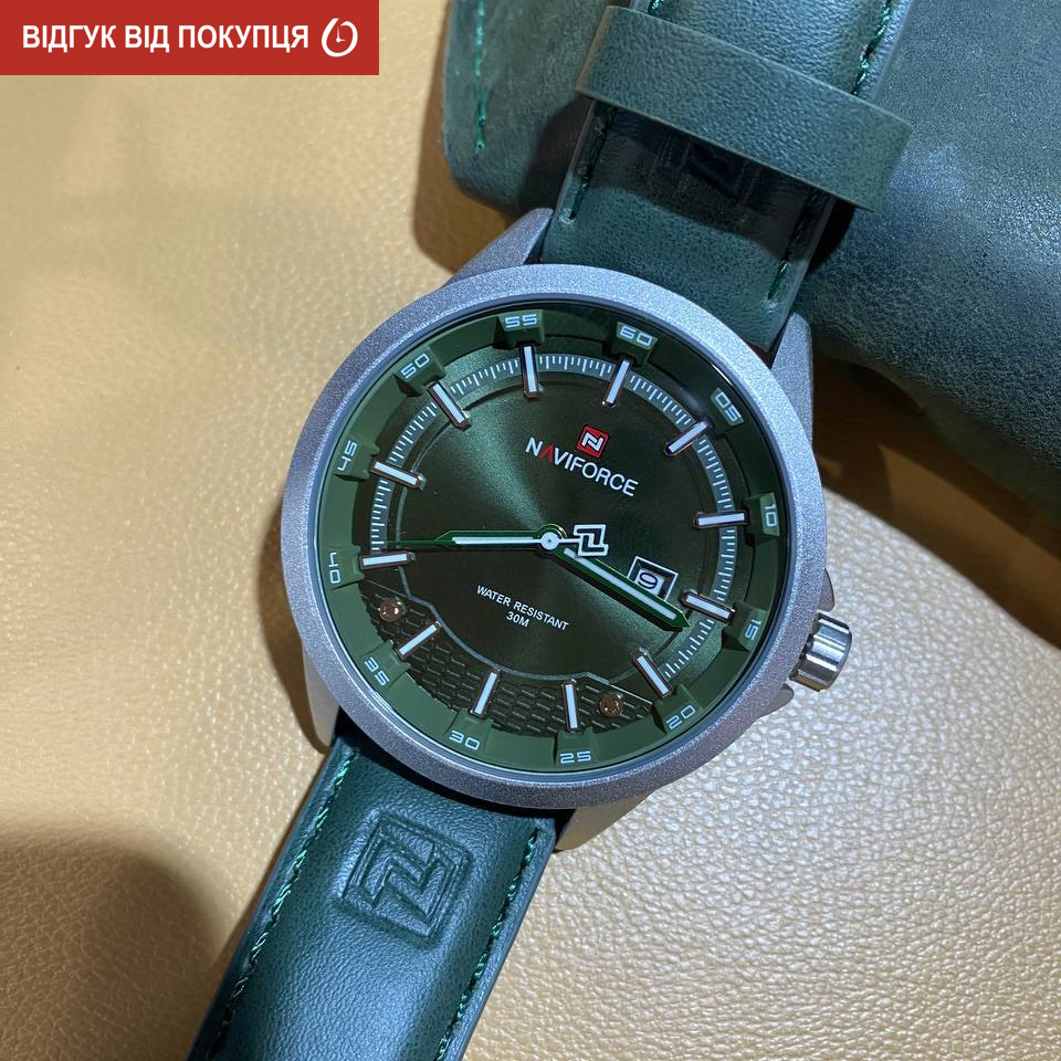 Чоловічий годинник Naviforce Founder 2067 із зеленим циферблатом і шкіряним ремінцем — фото 9