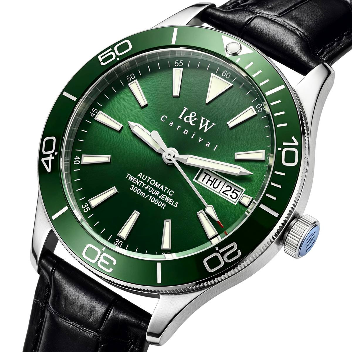 Чоловічий механічний годинник Carnival Diver Leather Deluxe 10 Bar із 2 ремінцями — фото 1