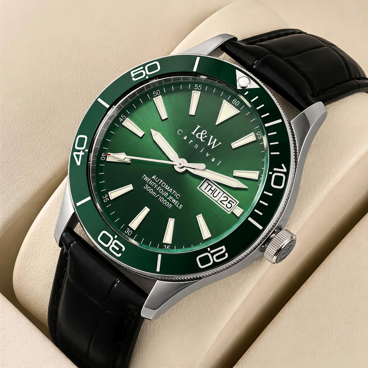 Чоловічий механічний годинник Carnival Diver Leather Deluxe 10 Bar із 2 ремінцями — фото 2