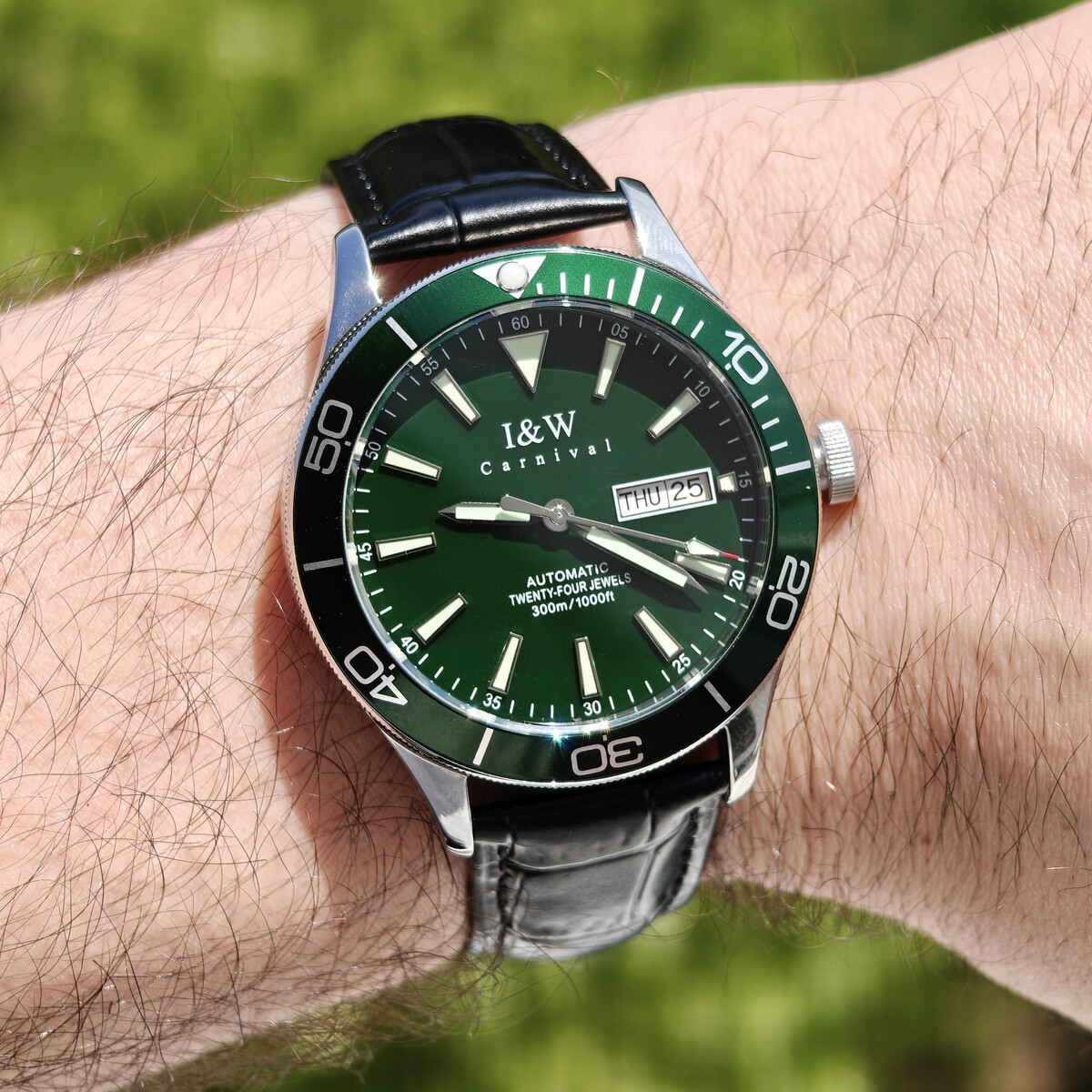 Чоловічий механічний годинник Carnival Diver Leather Deluxe 10 Bar із 2 ремінцями — фото 7