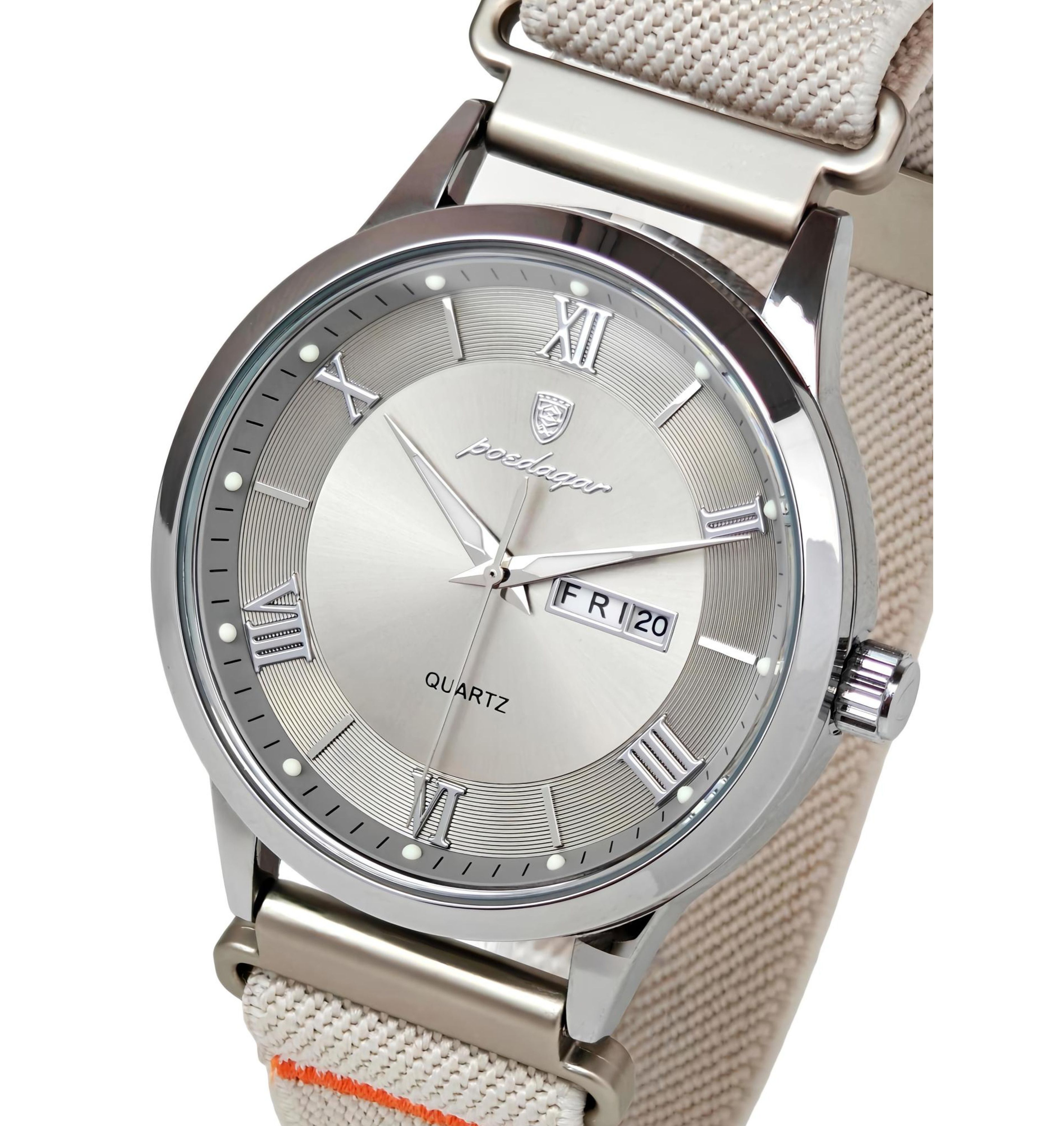 Чоловічий годинник Poedagar Berlin Nylon Creamy 2207 з двома ремінцями — фото 1