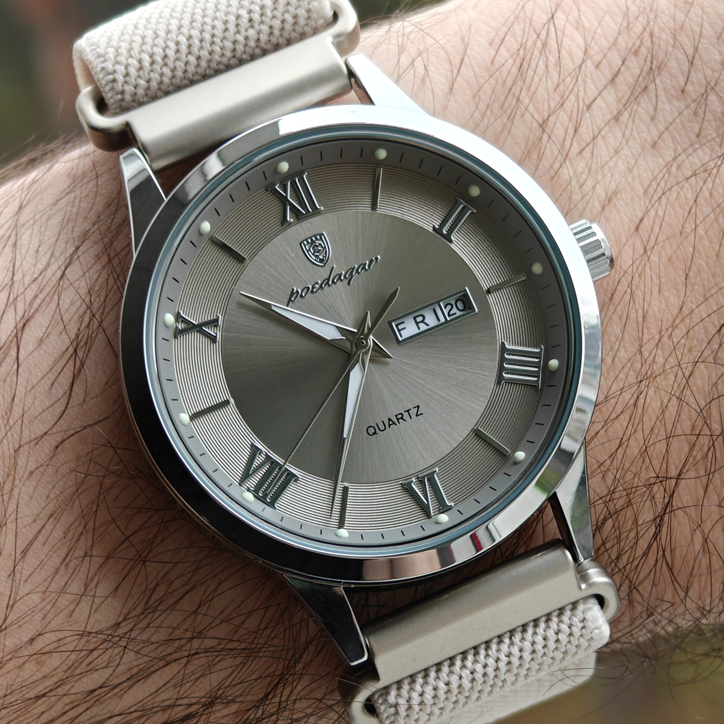 Чоловічий годинник Poedagar Berlin Nylon Creamy 2207 з двома ремінцями — фото 7