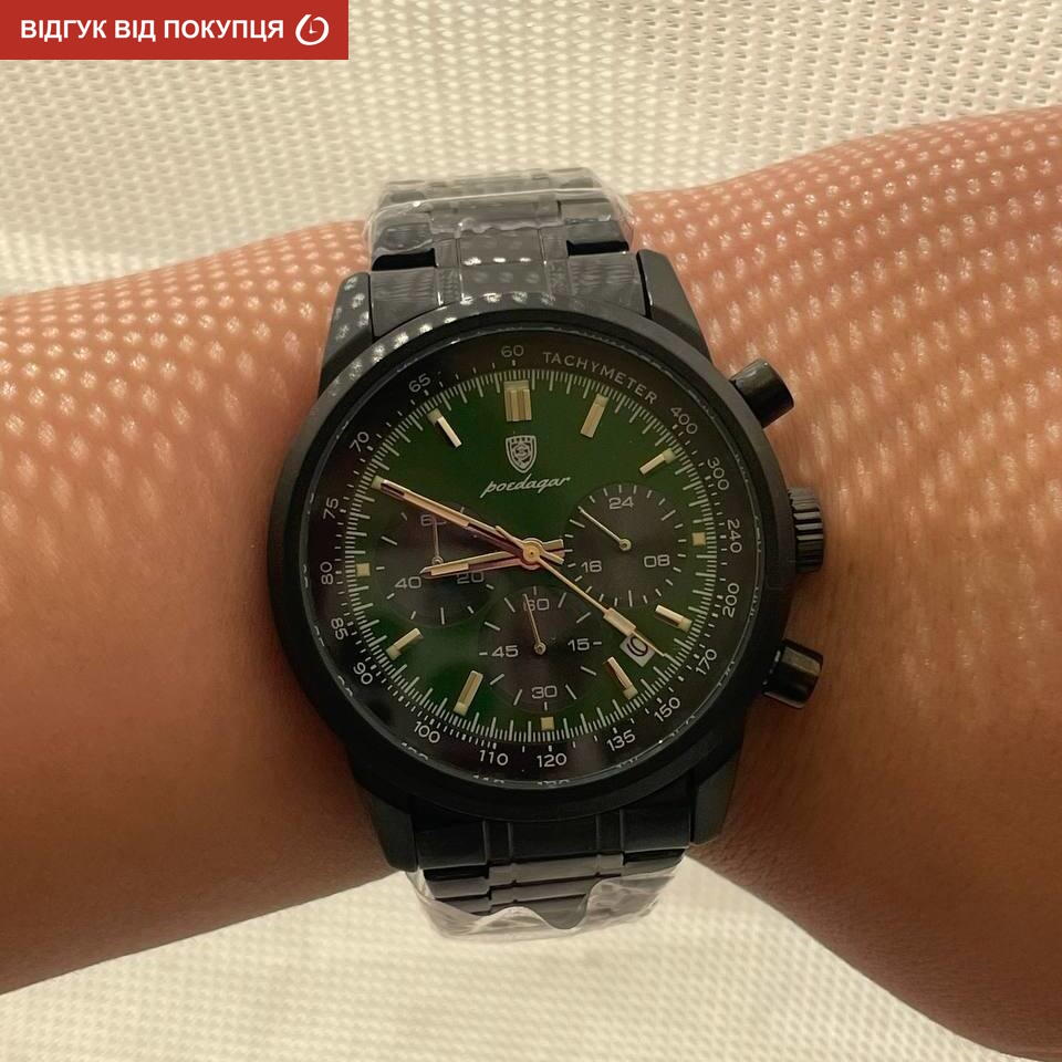 Чоловічий годинник Poedagar Petros Black 2103, зелений циферблат — фото 5